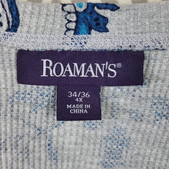 Roamans Waffle Knit Top Plus 4X Shirt Pullover layering casual Grey Blue Paisley - Picture 6 of 7